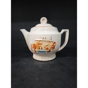 Porcelier Hand Decorated Tea Pot, Collectible Vitreous China, Colonial Hearth